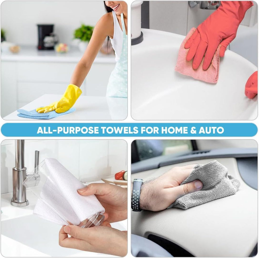 50-Pack Microfiber Cleaning Cloth Roll for Cars, Kitchen & Windows