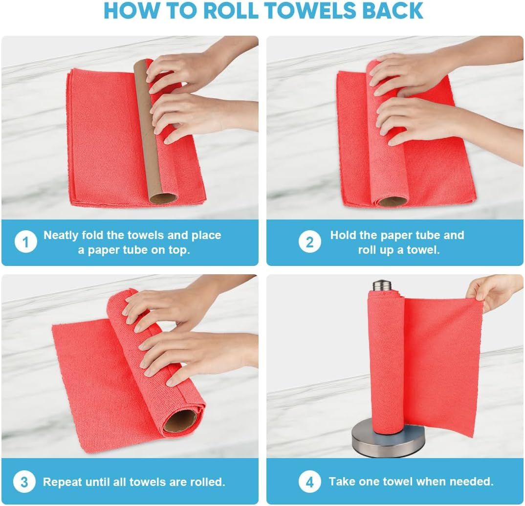 50-Pack Microfiber Cleaning Cloth Roll for Cars, Kitchen & Windows