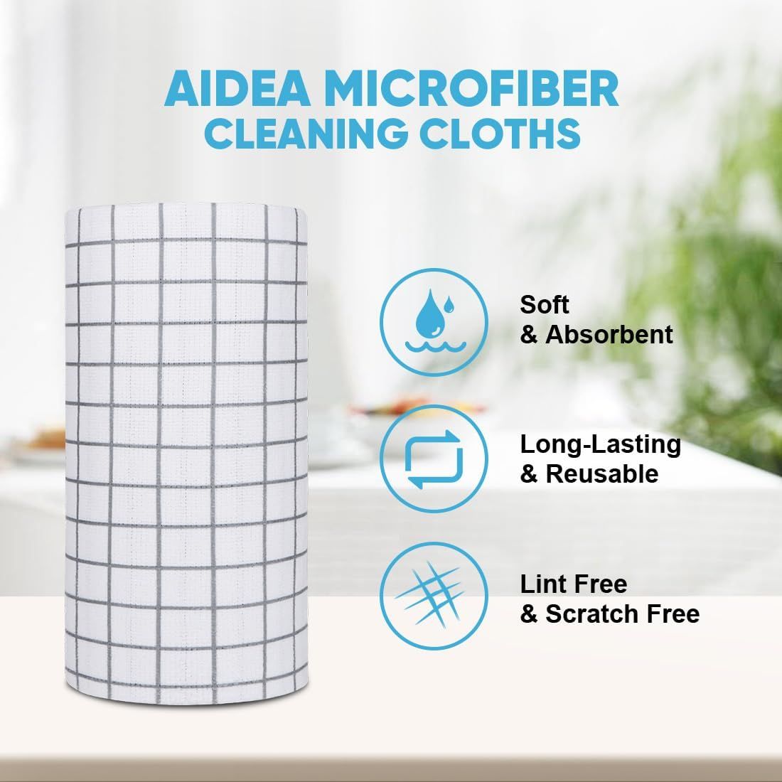 50-Pack Microfiber Cleaning Cloth Roll for Cars, Kitchen & Windows