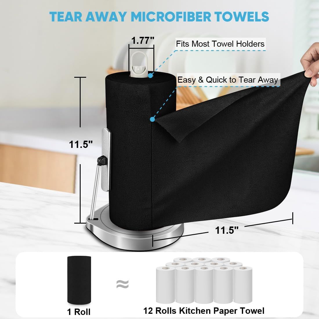 50-Pack Microfiber Cleaning Cloth Roll for Cars, Kitchen & Windows