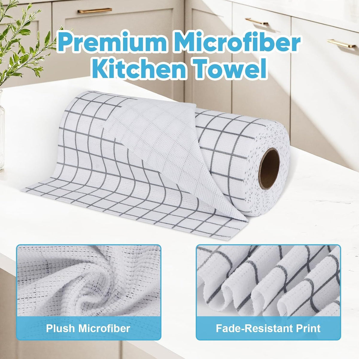 50-Pack Microfiber Cleaning Cloth Roll for Cars, Kitchen & Windows
