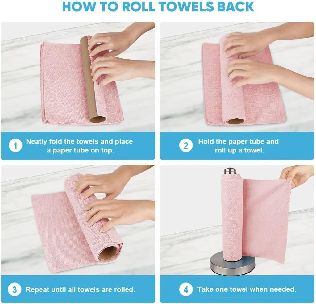 50-Pack Microfiber Cleaning Cloth Roll for Cars, Kitchen & Windows