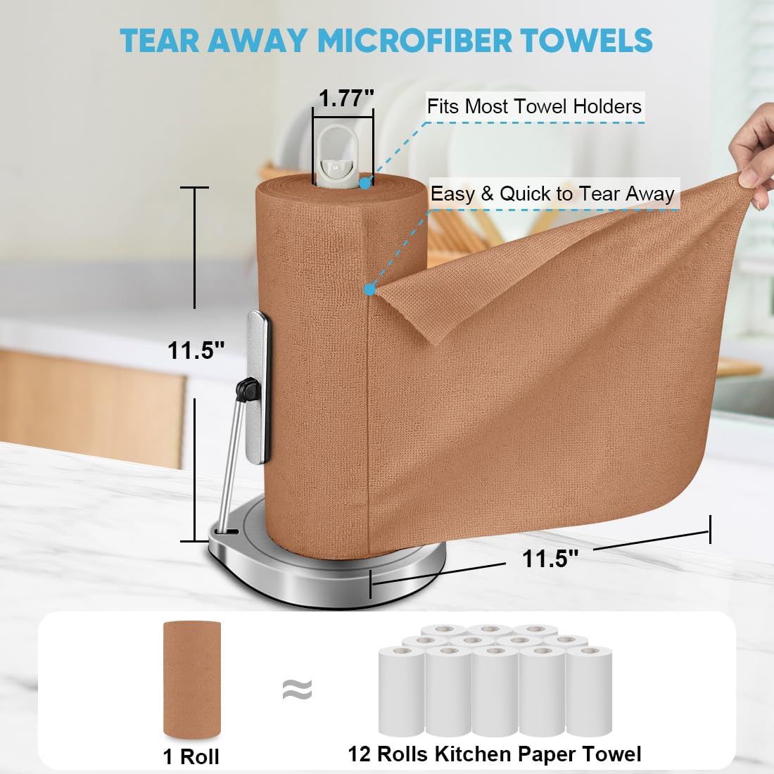 50-Pack Microfiber Cleaning Cloth Roll for Cars, Kitchen & Windows - Coffee 50