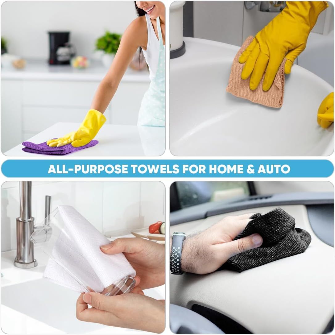 50-Pack Microfiber Cleaning Cloth Roll for Cars, Kitchen & Windows