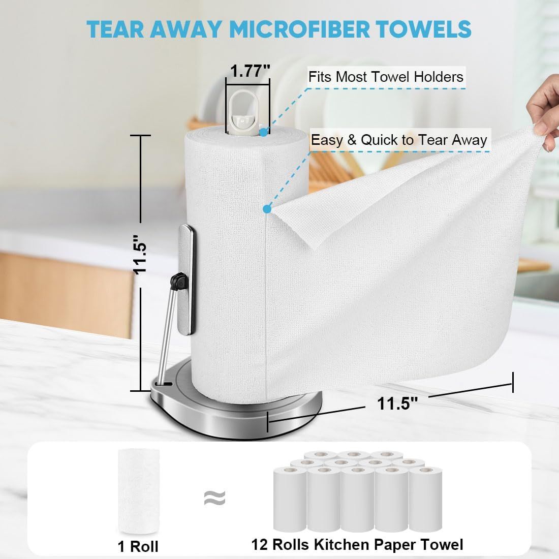 50-Pack Microfiber Cleaning Cloth Roll for Cars, Kitchen & Windows