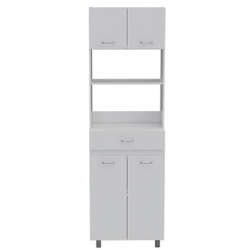 White Microwave Cabinet with Two Cabinets and Middle Shelf