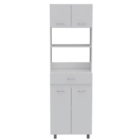 White Microwave Cabinet with Two Cabinets and Middle Shelf
