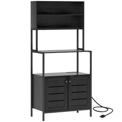 Microwave Stand with Outlets, USB Ports and Storage Cabinets