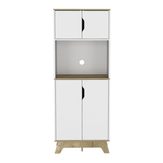 Tall Microwave Cabinet with Two-Door Storage and Counter Surface