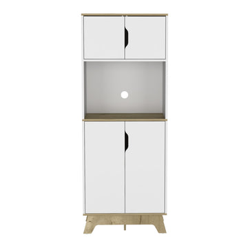 Tall Microwave Cabinet with Two-Door Storage and Counter Surface