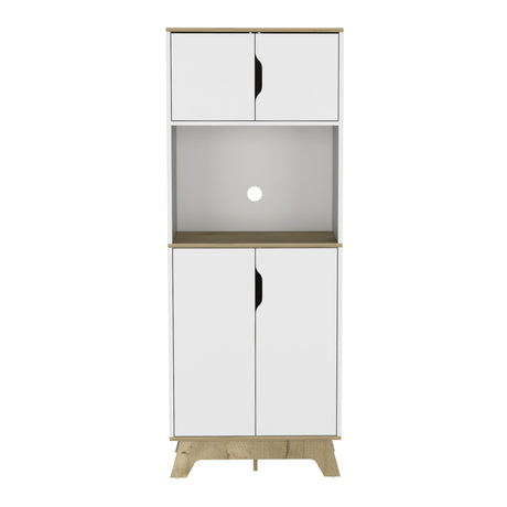 Tall Microwave Cabinet with Two-Door Storage and Counter Surface