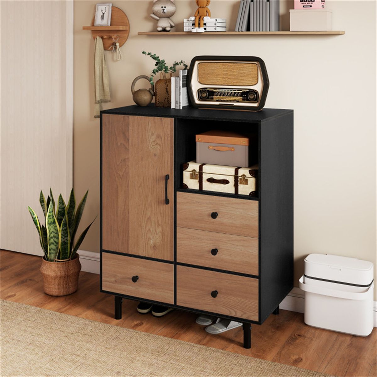 Mid-Century Four-Drawer Sideboard with Mixed Storage