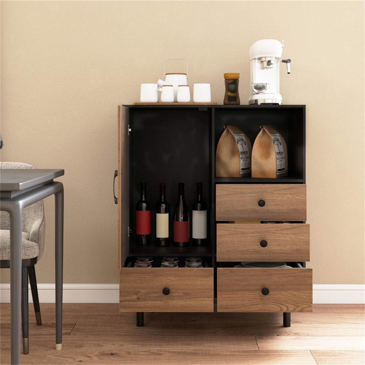 Mid-Century Four-Drawer Sideboard with Mixed Storage