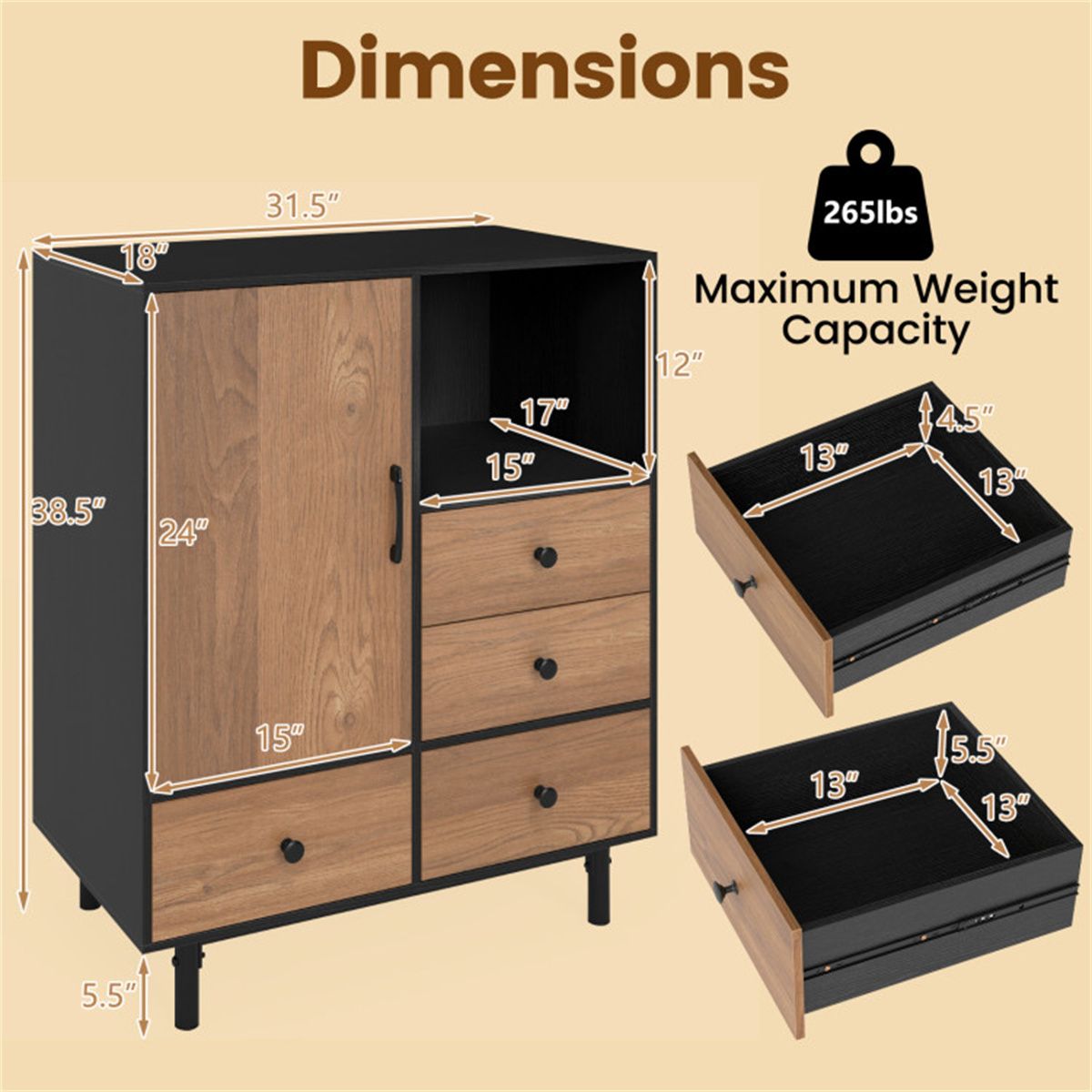 Mid-Century Four-Drawer Sideboard with Mixed Storage