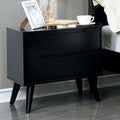 Mid-Century Modern Black Nightstand with Tapered Legs and Recessed Handles