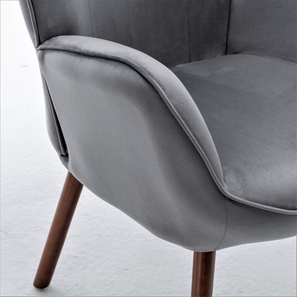 Mid-Century Modern Button-Tufted Wingback Chair with Solid Wood Legs