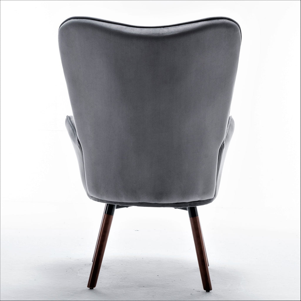 Mid-Century Modern Button-Tufted Wingback Chair with Solid Wood Legs