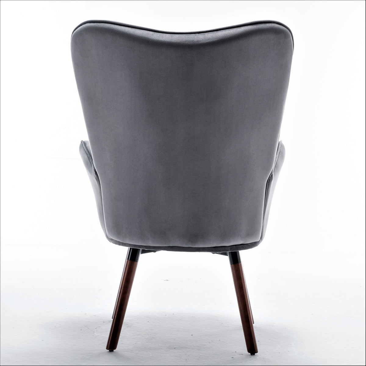 Mid-Century Modern Button-Tufted Wingback Chair with Solid Wood Legs
