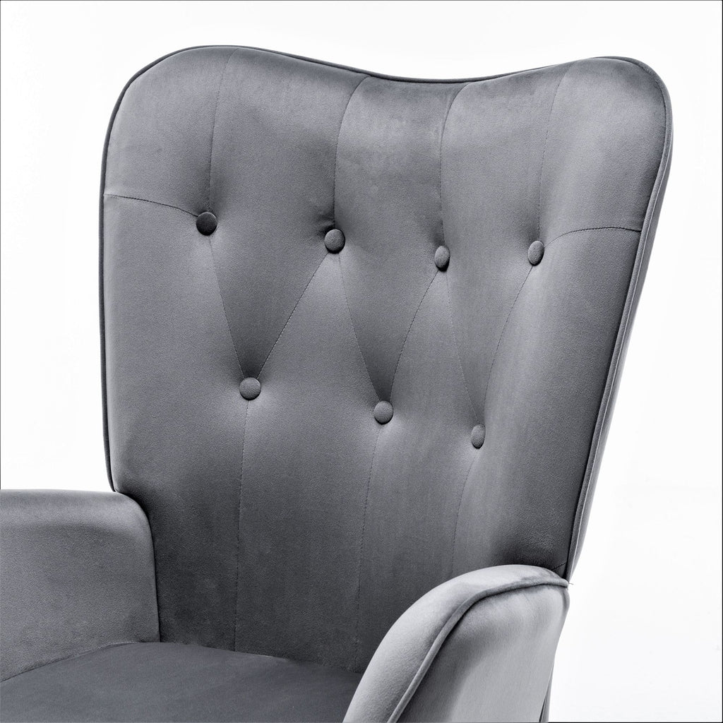 Mid-Century Modern Button-Tufted Wingback Chair with Solid Wood Legs