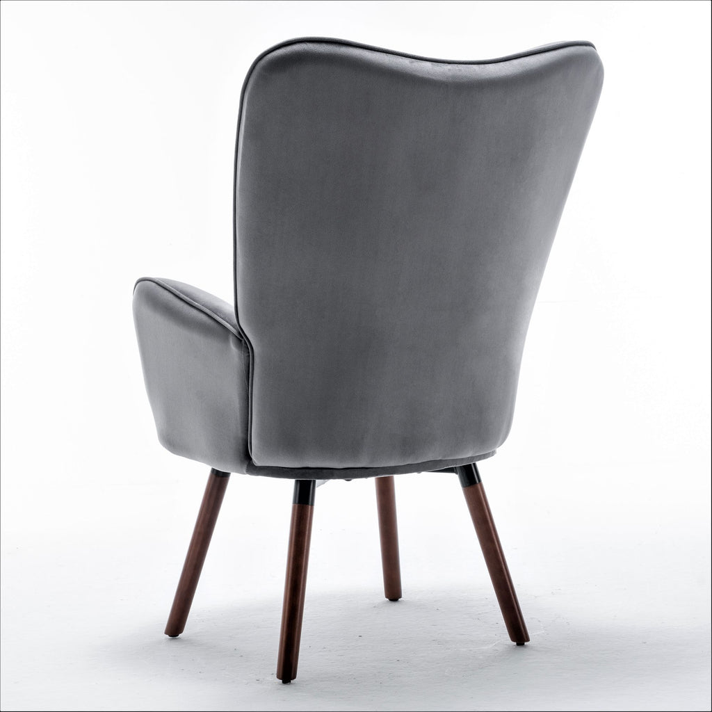 Mid-Century Modern Button-Tufted Wingback Chair with Solid Wood Legs