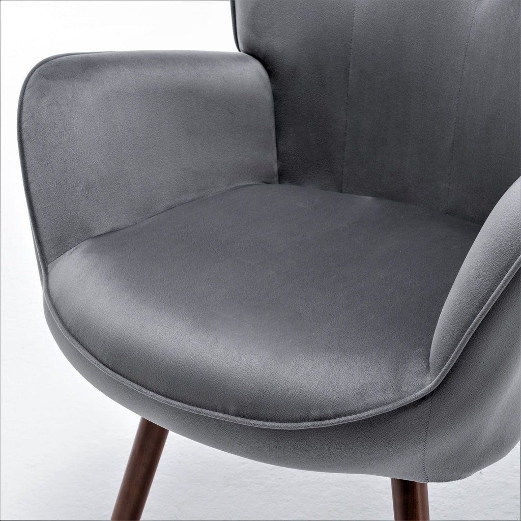 Mid-Century Modern Button-Tufted Wingback Chair with Solid Wood Legs
