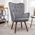 Mid-Century Modern Button-Tufted Wingback Chair with Solid Wood Legs