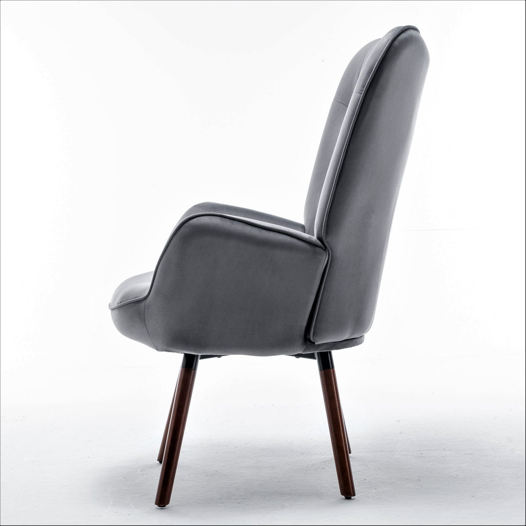 Mid-Century Modern Button-Tufted Wingback Chair with Solid Wood Legs