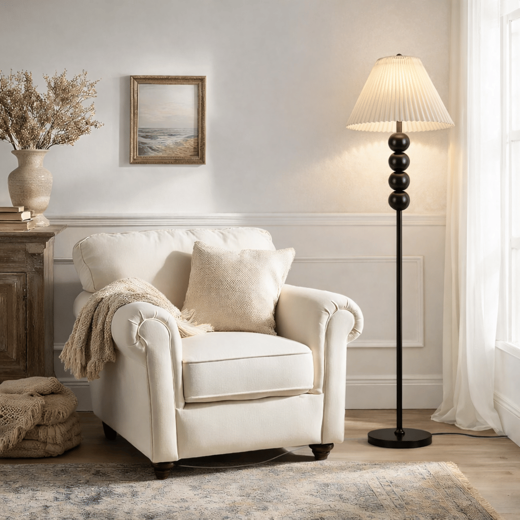 Mid-Century Floor Lamp with Pleated Shade