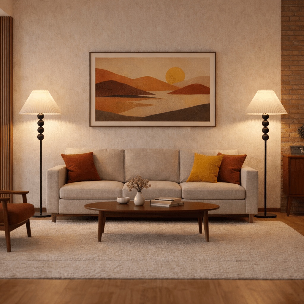 Mid-Century Floor Lamp with Pleated Shade