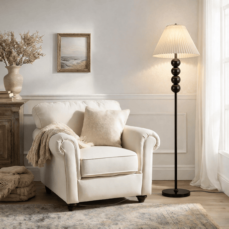 Mid-Century Floor Lamp with Pleated Shade