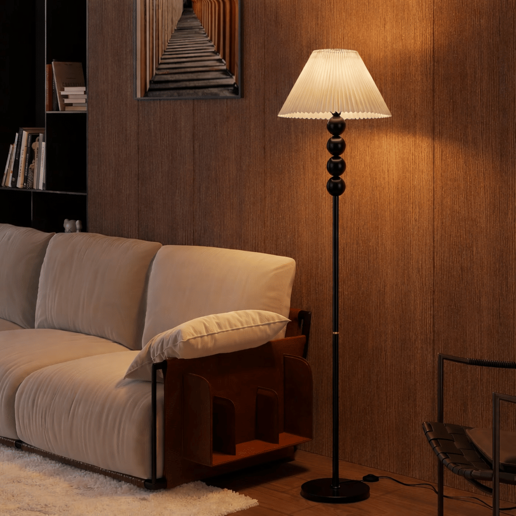 Mid-Century Floor Lamp with Pleated Shade