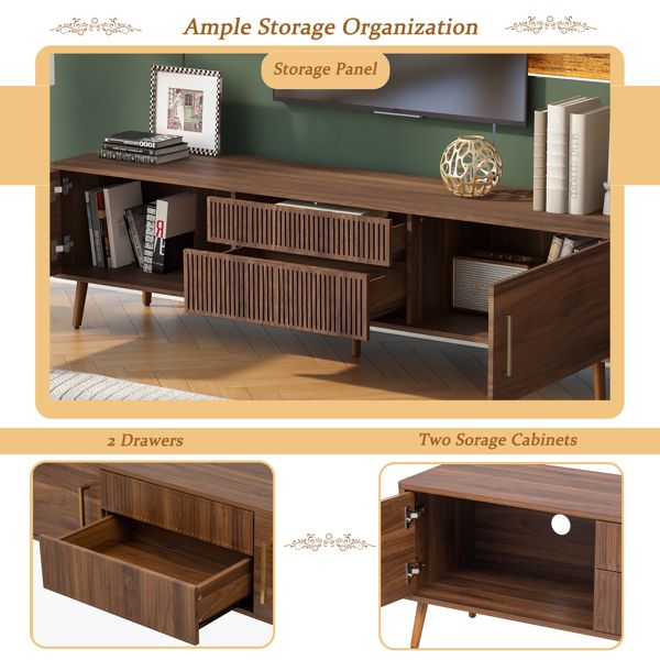 Mid-Century TV Stand with Cabinets and Drawers