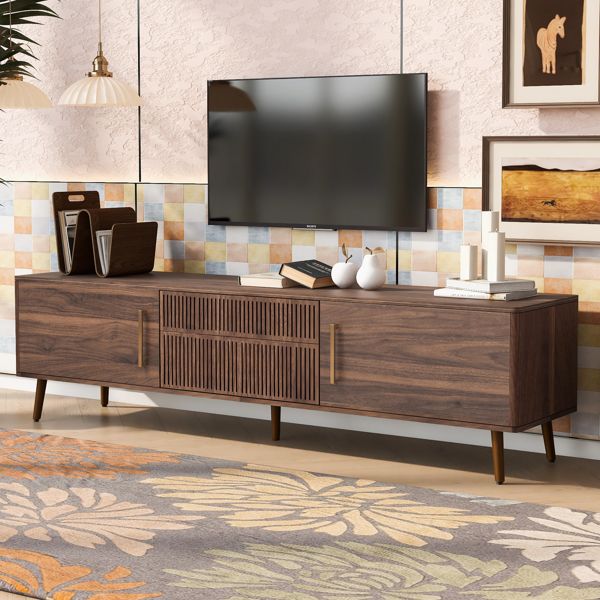 Mid-Century TV Stand with Cabinets and Drawers