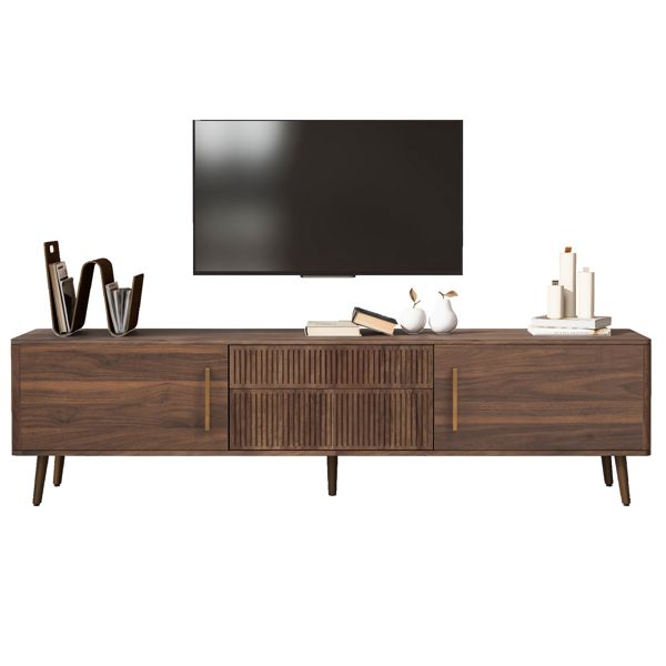 Mid-Century TV Stand with Cabinets and Drawers