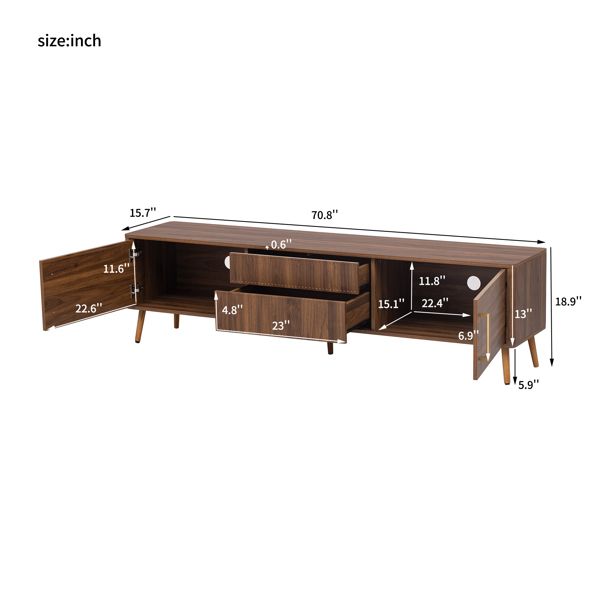 Mid-Century TV Stand with Cabinets and Drawers