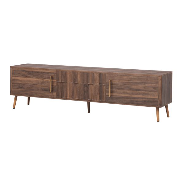 Mid-Century TV Stand with Cabinets and Drawers