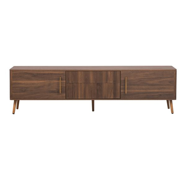 Mid-Century TV Stand with Cabinets and Drawers