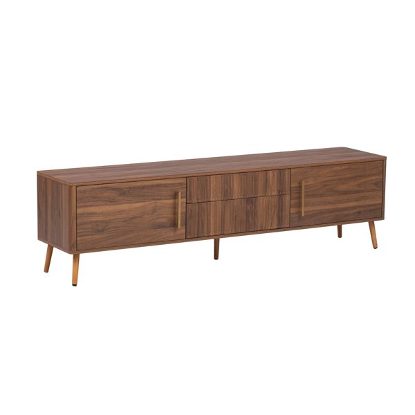 Mid-Century TV Stand with Cabinets and Drawers