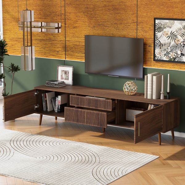 Mid-Century TV Stand with Cabinets and Drawers