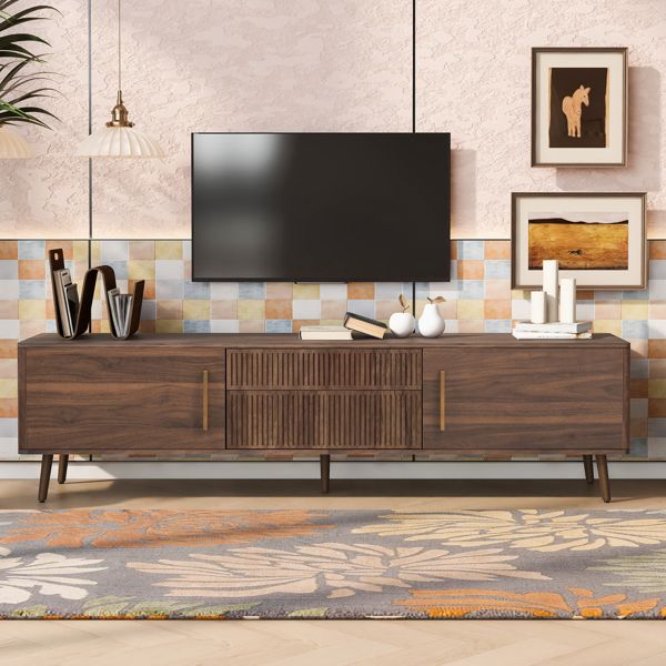 Mid-Century TV Stand with Cabinets and Drawers