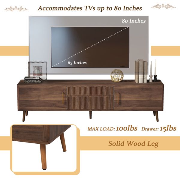 Mid-Century TV Stand with Cabinets and Drawers