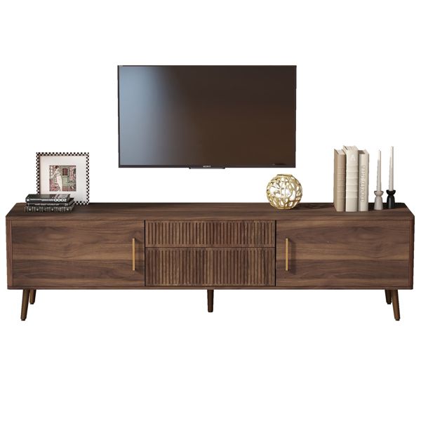 Mid-Century TV Stand with Cabinets and Drawers