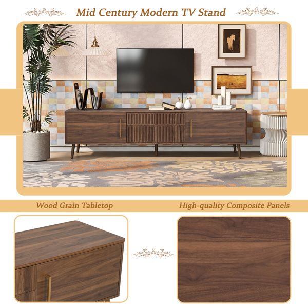 Mid-Century TV Stand with Cabinets and Drawers