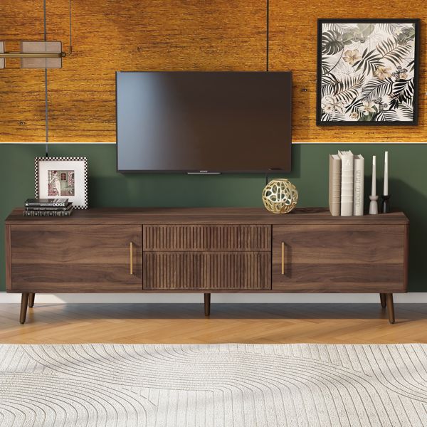 Mid-Century TV Stand with Cabinets and Drawers