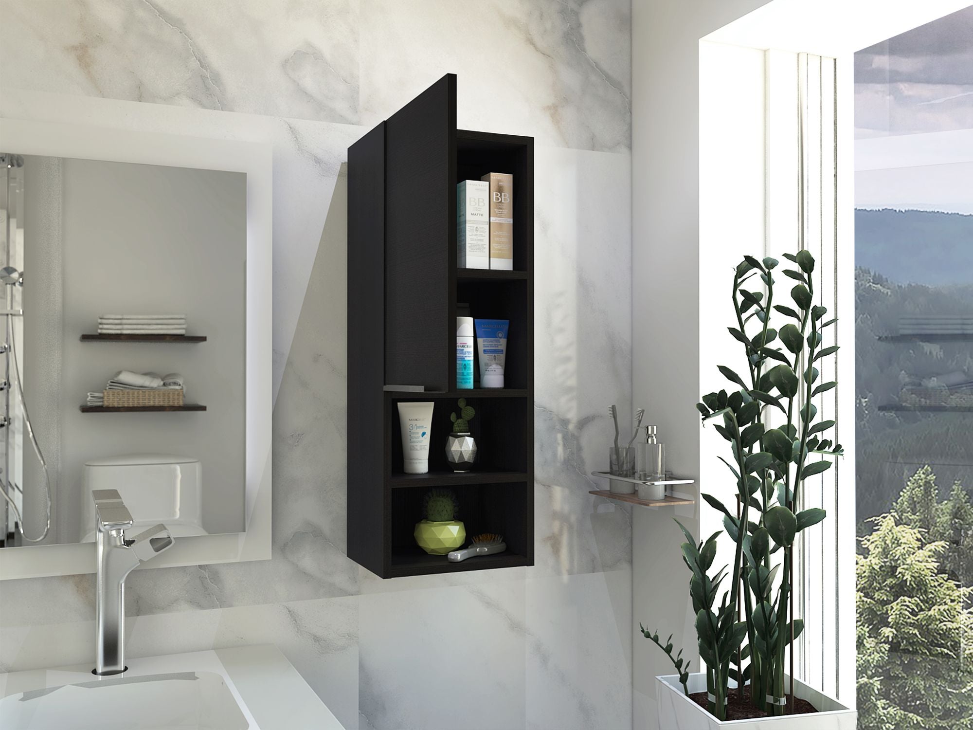 Mila Bathroom Cabinet - Two Concealed and Two Open Shelves