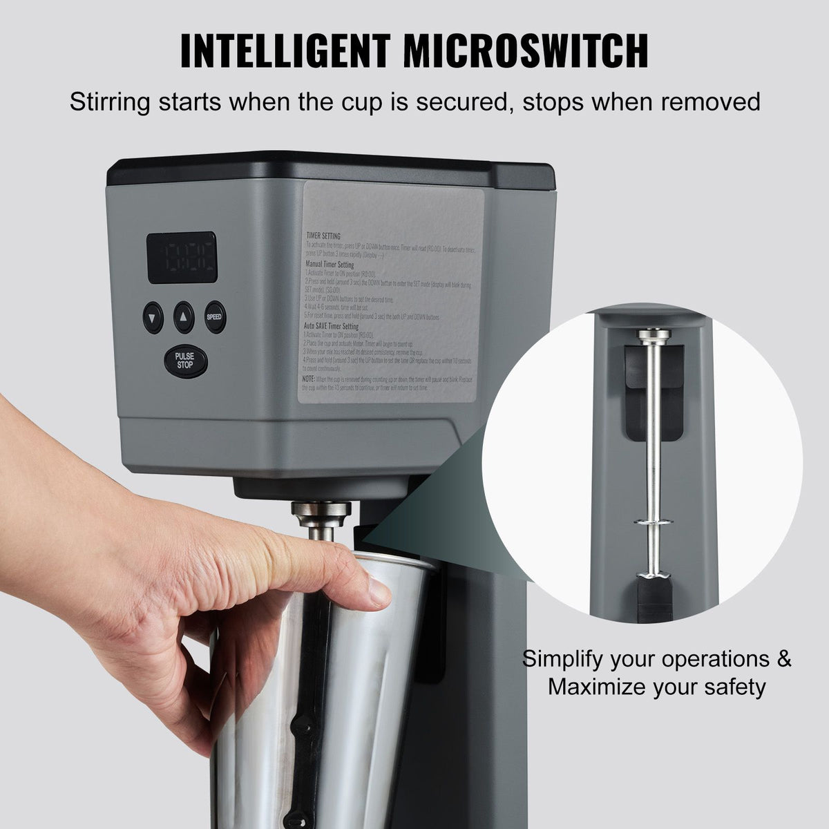 Fast 12-Second Electric Milkshake Maker with 3 Speeds and Intelligent Sensing