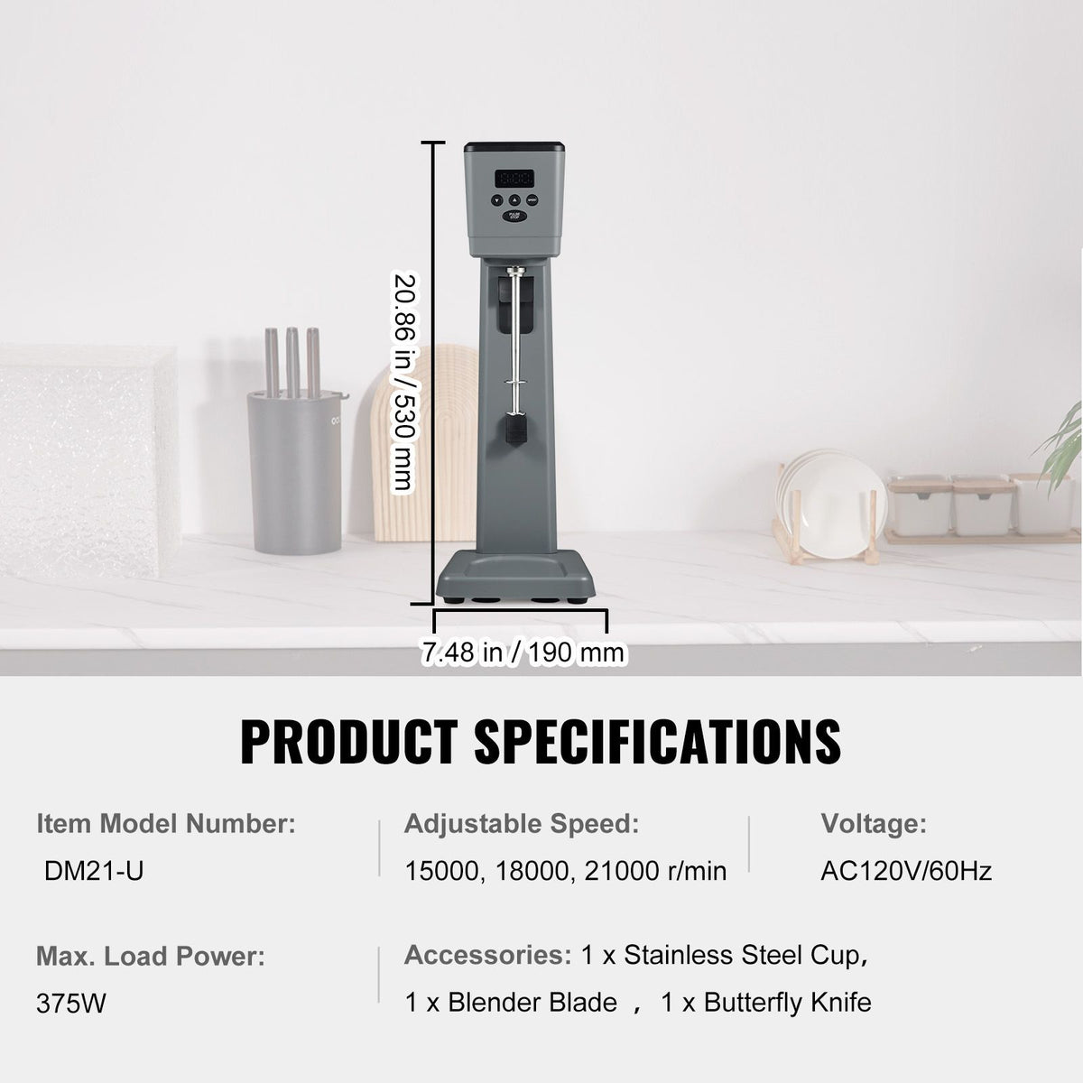 Fast 12-Second Electric Milkshake Maker with 3 Speeds and Intelligent Sensing