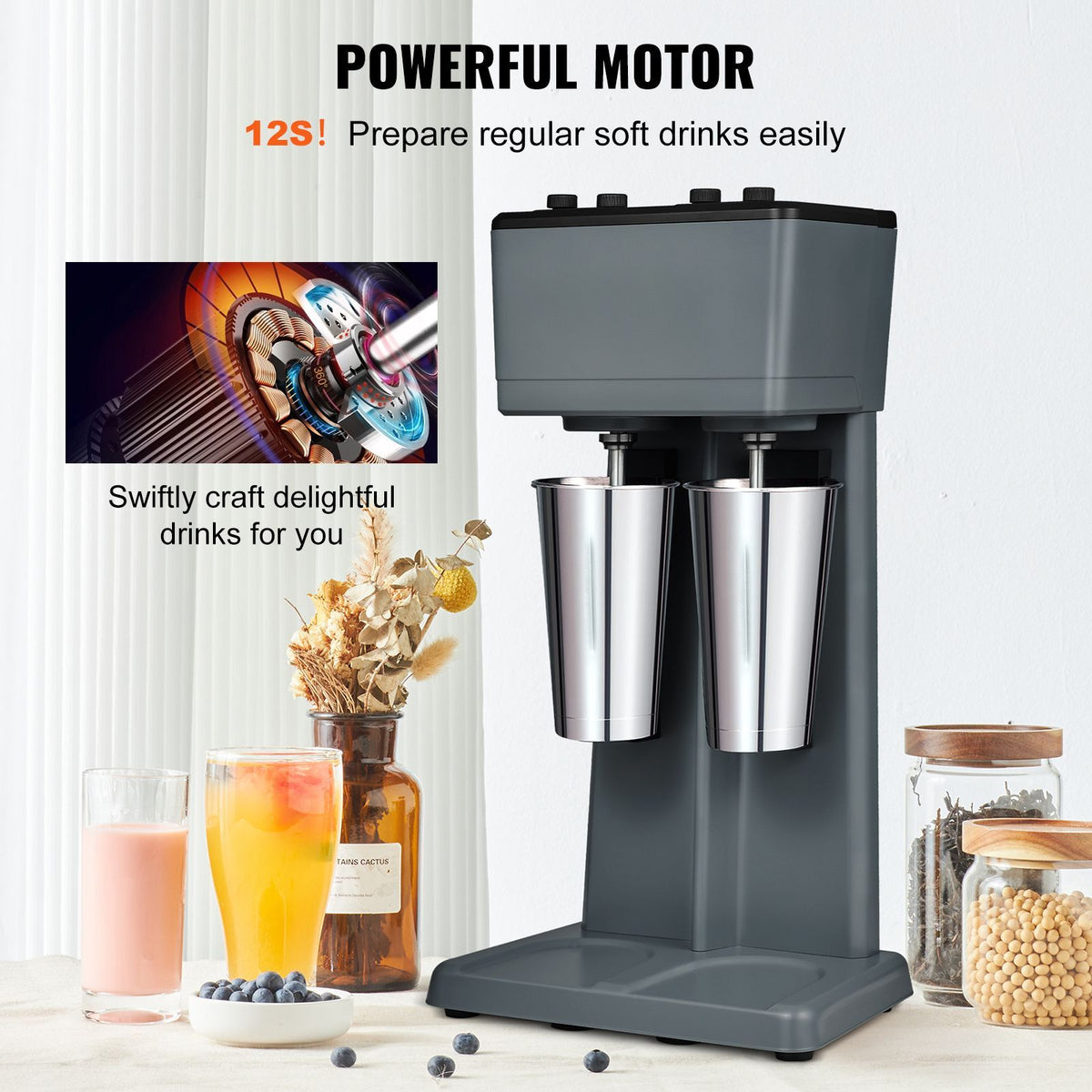 Double Head Milkshake Maker with 3 Speeds and Timer for Home or Commercial Use