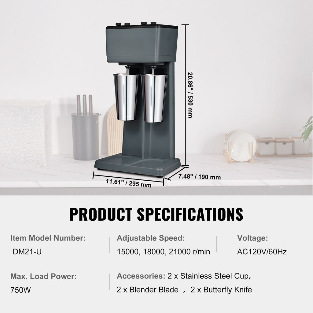 Double Head Milkshake Maker with 3 Speeds and Timer for Home or Commercial Use