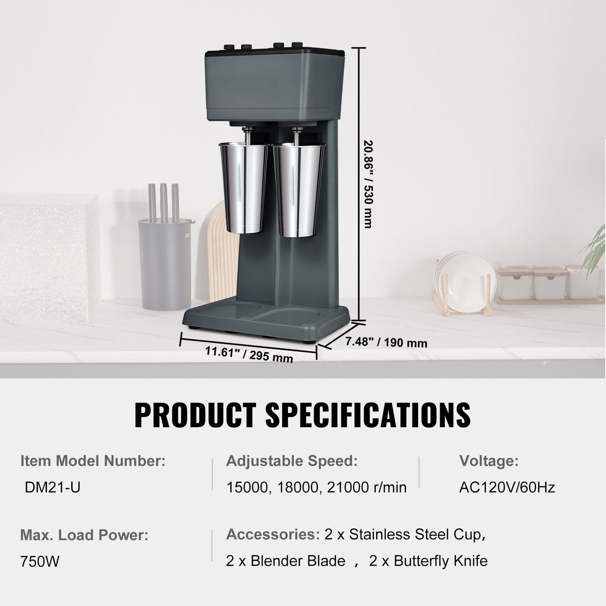 Double Head Milkshake Maker with 3 Speeds and Timer for Home or Commercial Use